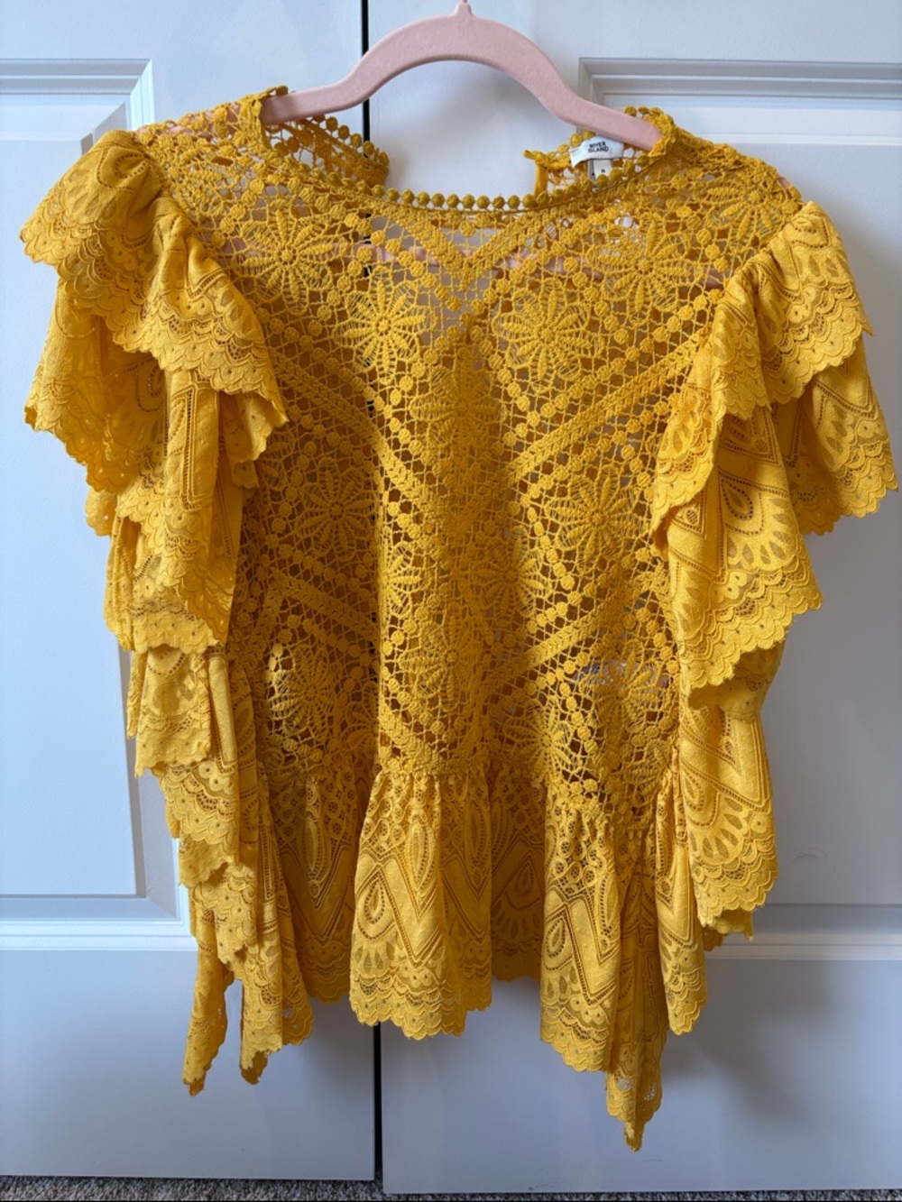 River Island Mustard Crochet Lace Ruffle Blouse